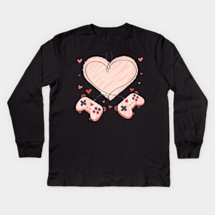 Video Gamer Valentines Day with Controllers Heart Kids Long Sleeve T-Shirt